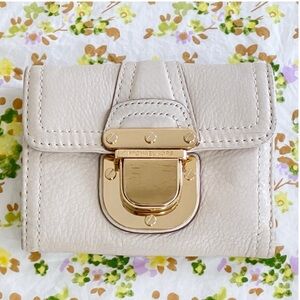 Michael Kors Ivory Leather Tri Fold Push Lock Wallet
